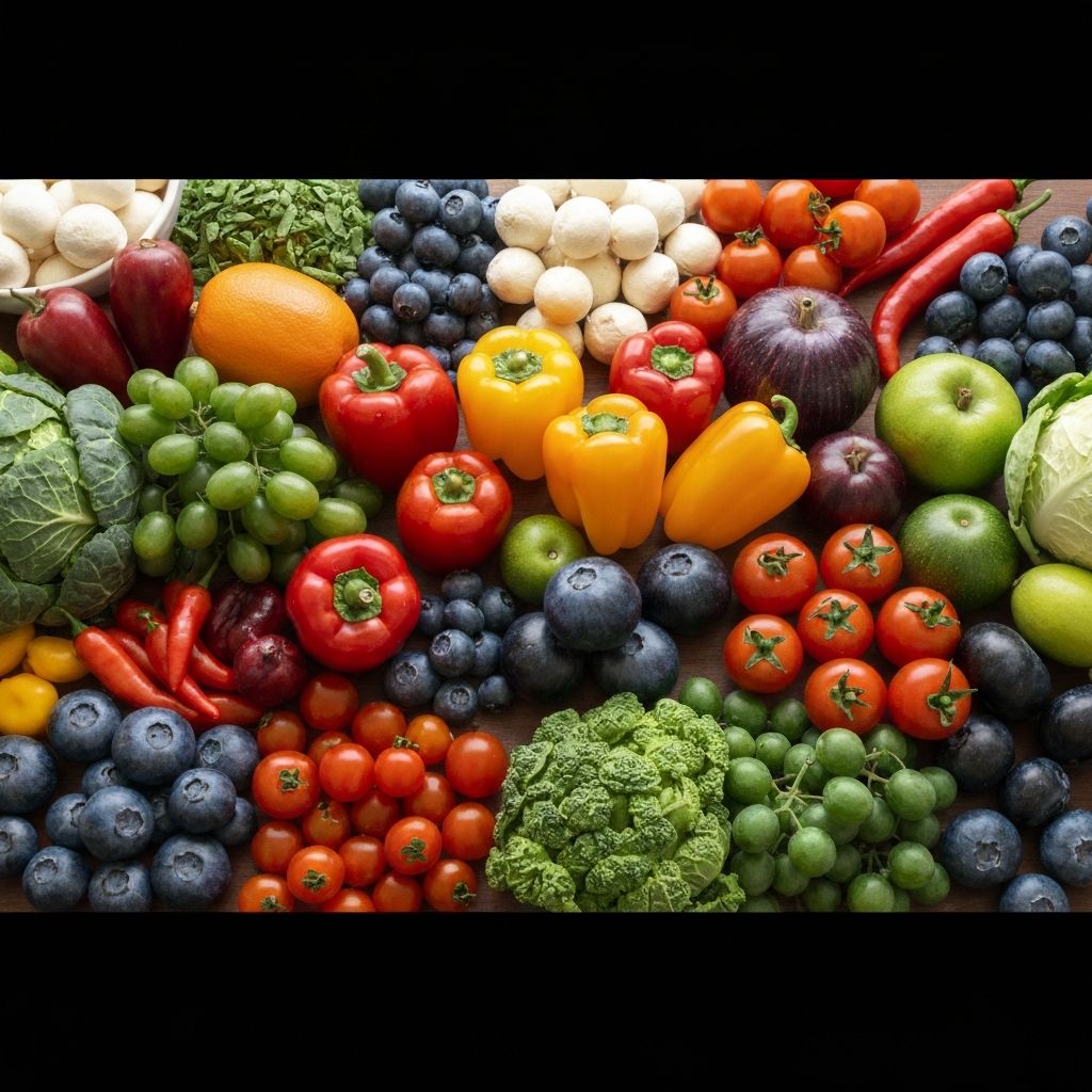 Diverse diet with variety of colorful foods